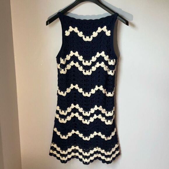 House of Harlowe Crochet Tank Dress, XS. Navy and Cream. Minimalist, Modest. Sum - Picture 2 of 6